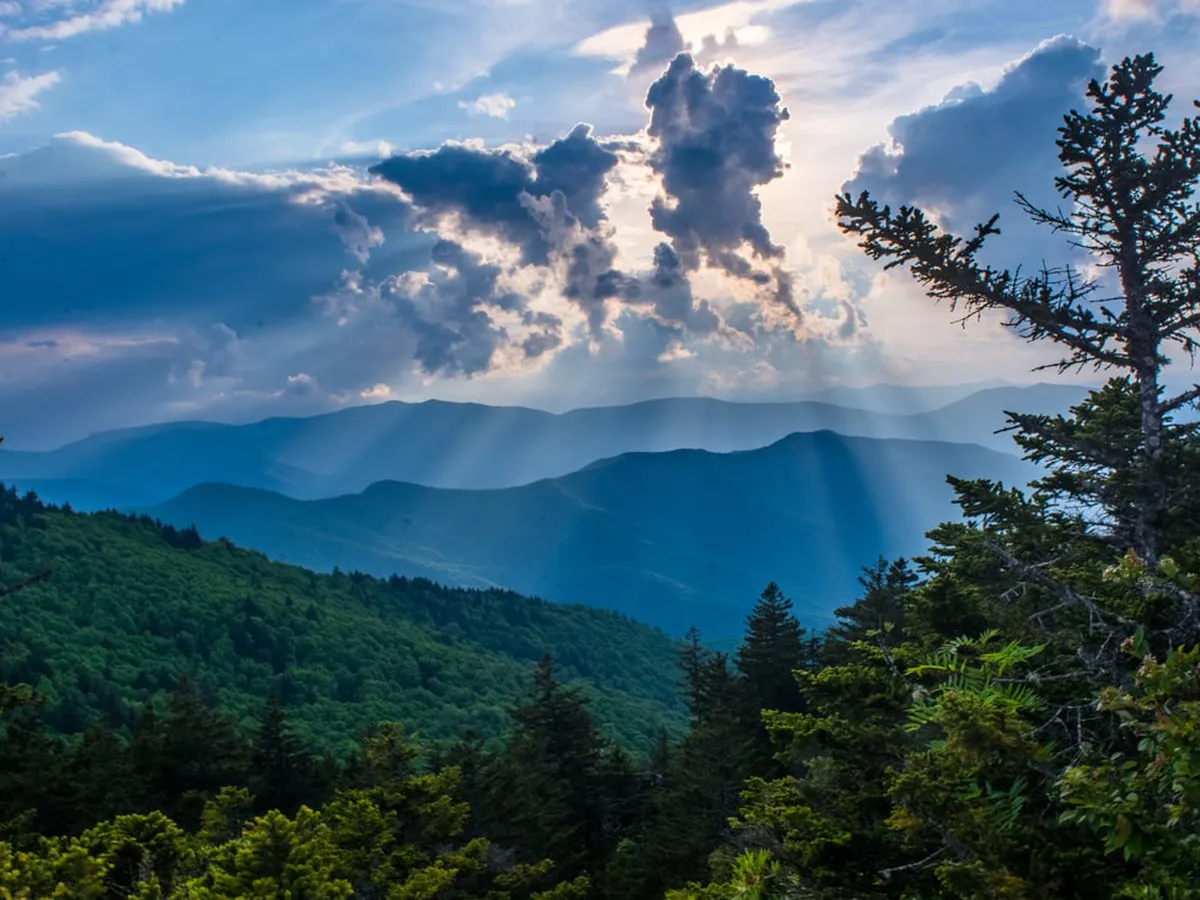 View across a valley to the south face of Cold Mountain from a Blue Ridge Parkway overlook